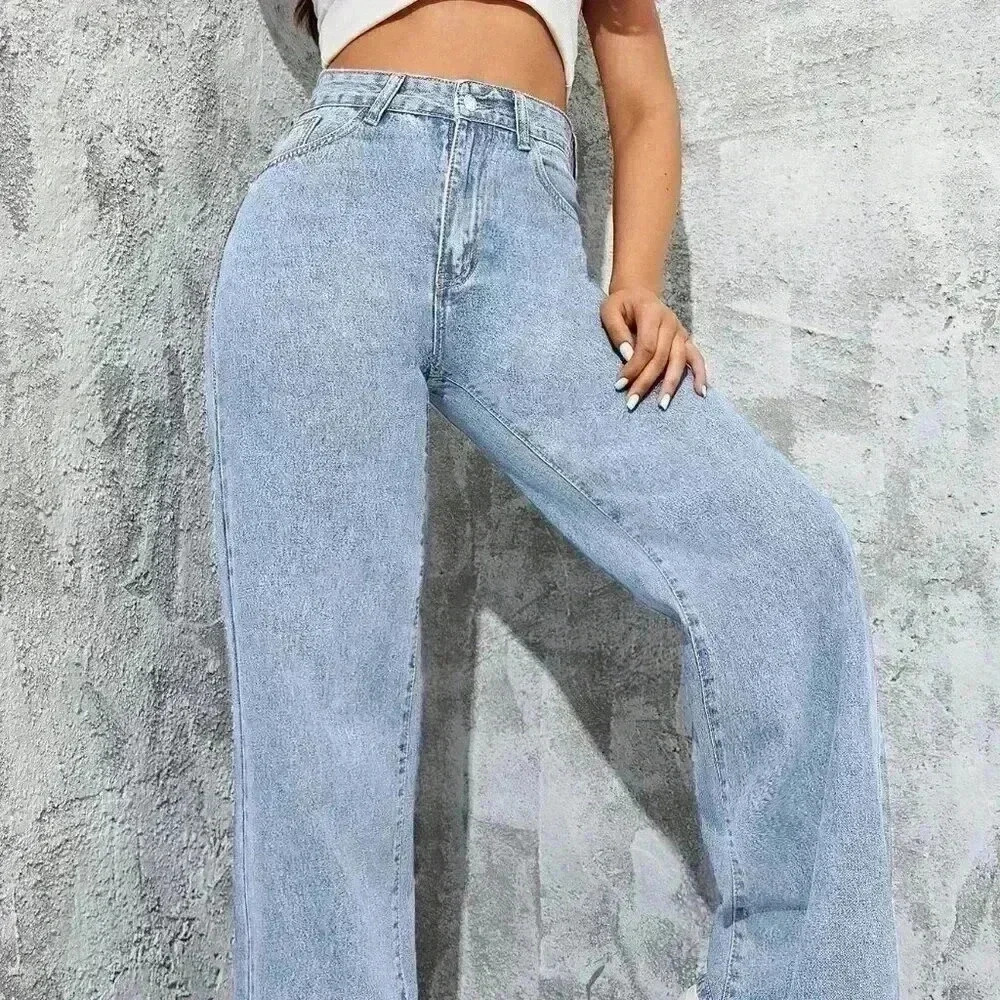 Light Wash Casual Women's High Waist Wide Leg Jeans - Picture 5 of 6